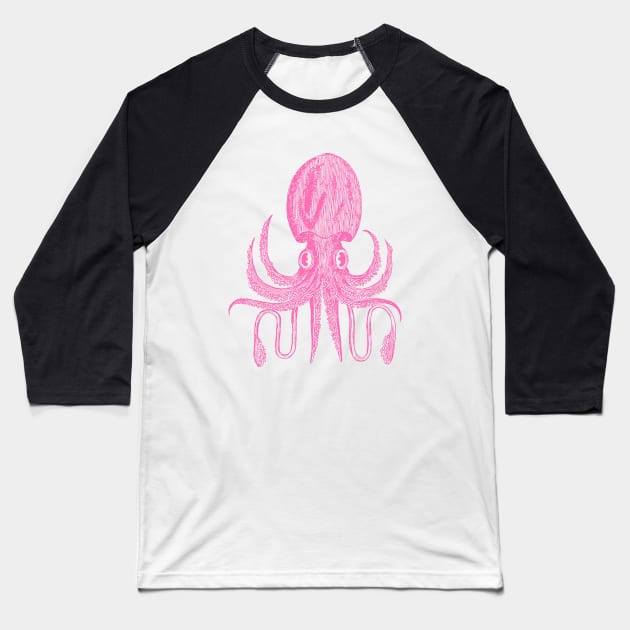 Cute Octopus Drawing in Bright Pink Baseball T-Shirt by ApricotBirch